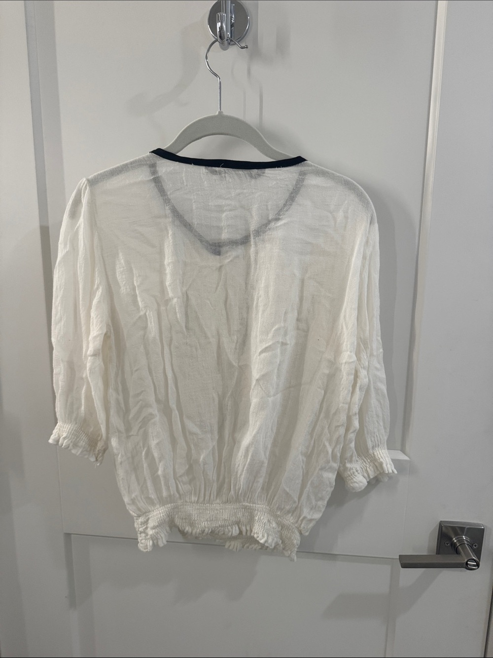 ZARA Lightweight White Ruffle Blouse with Contrast Trim - Picture 3 of 3